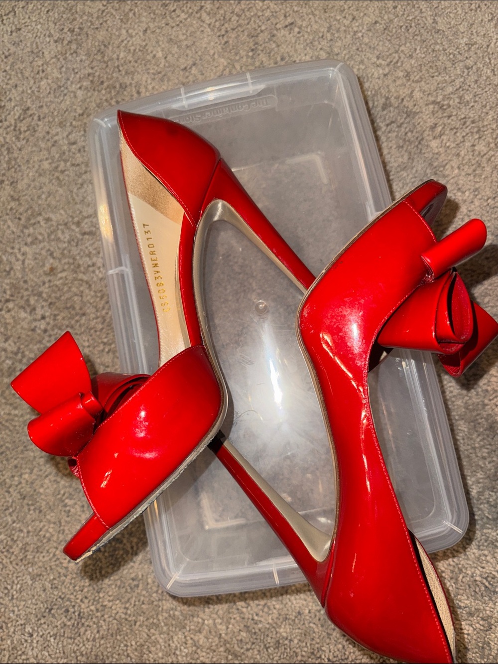 Valentino Red Patent Bow Peep-Toe Heels - Picture 9 of 12